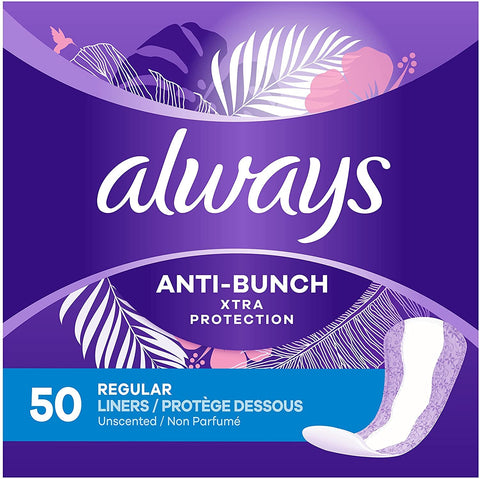 Always Anti-Bunch Xtra Protection, Panty Liners For Women, Light Absorbency, Regular Lenght, Multipack, Leakguard + Rapiddry, Un