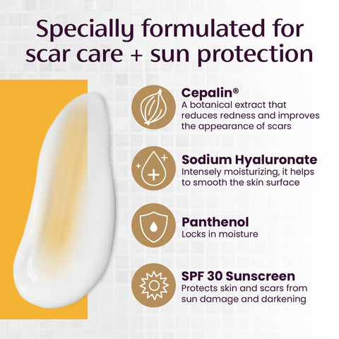 Mederma Scar Cream Plus SPF 30, Sunscreen, Protects from Sun Damage, Reduces the Appearance of Scars, 0.7 Ounce, 20 grams (Packa
