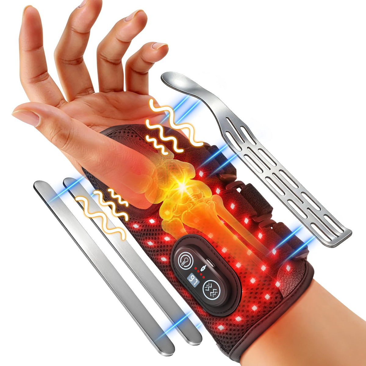 Red Light Therapy Wrist Brace 50 LEDs Carpal Tunnel Wrist Night Support