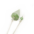 Dowsing Pendulum Made of Natural Green Aventurine Crystal for Divination Chakra Reiki. Pointed with Chain and Jewelry Pouch