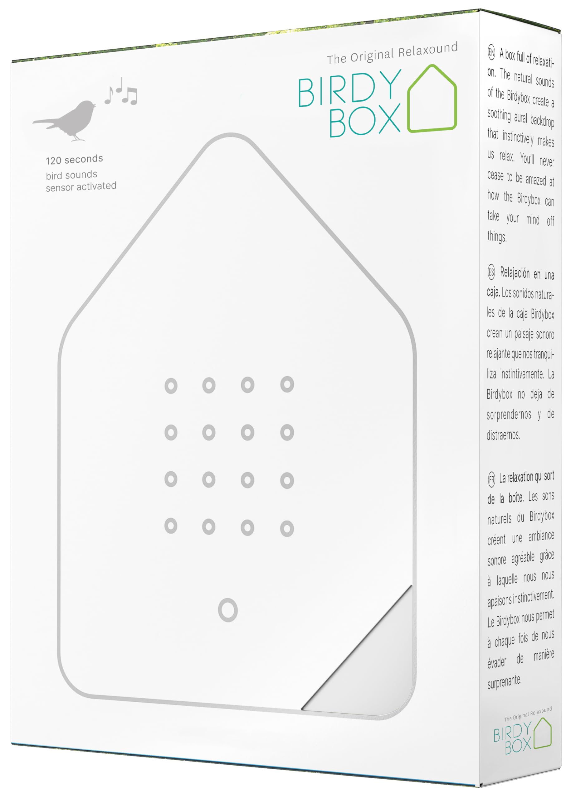 RELAXOUND Original Birdybox White - Modern Nature Sound Box - Relaxing Cheerful Bird Concert - Motion Sensor with Sound - Relaxi