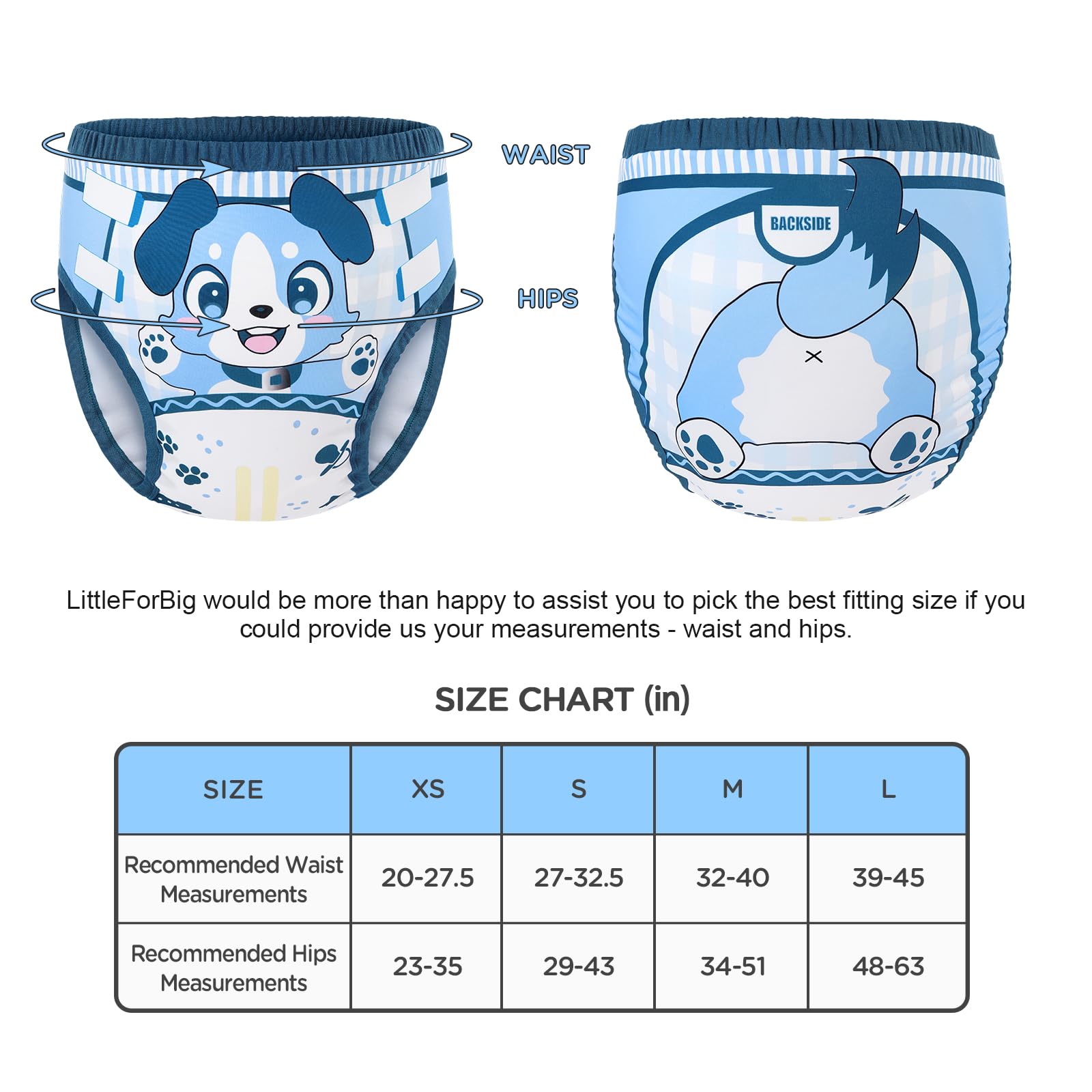 Littleforbig Soft Silky Underwear Comfortable Washable Reusable Adult Training Pants - Little Blue S