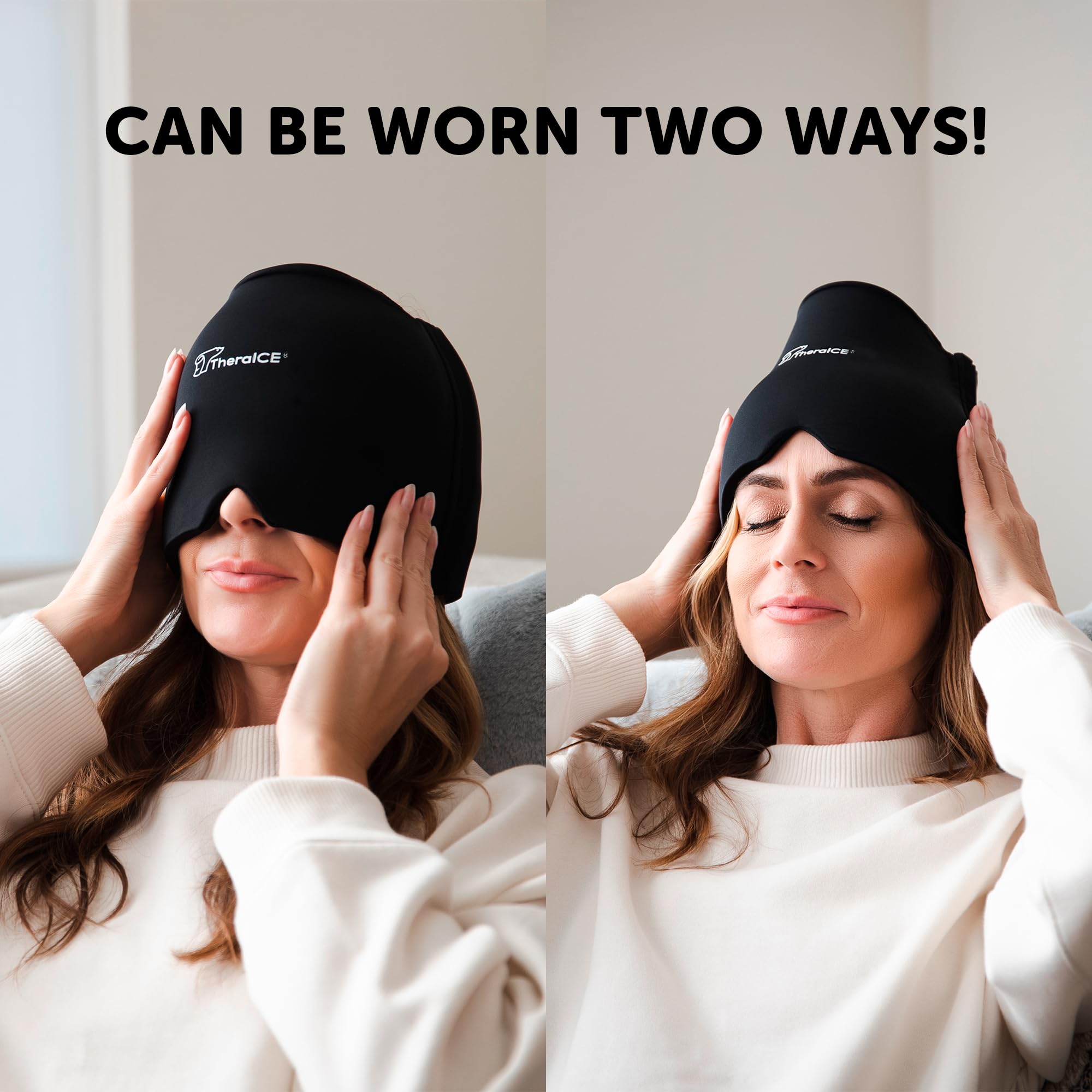 TheraICE Migraine Relief Cap, Soothing Headache Hat Ice Pack Mask, Face Cold Compress Cooling Gel Head Wrap Products for Tension