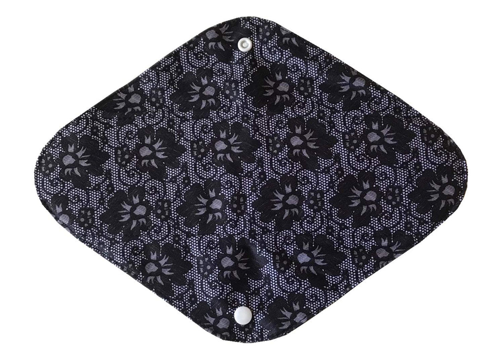 5 Pieces Charcoal Bamboo Mama Cloth/Menstrual Pads/Reusable Sanitary Pads (Black lace, Heavy (12 inch))