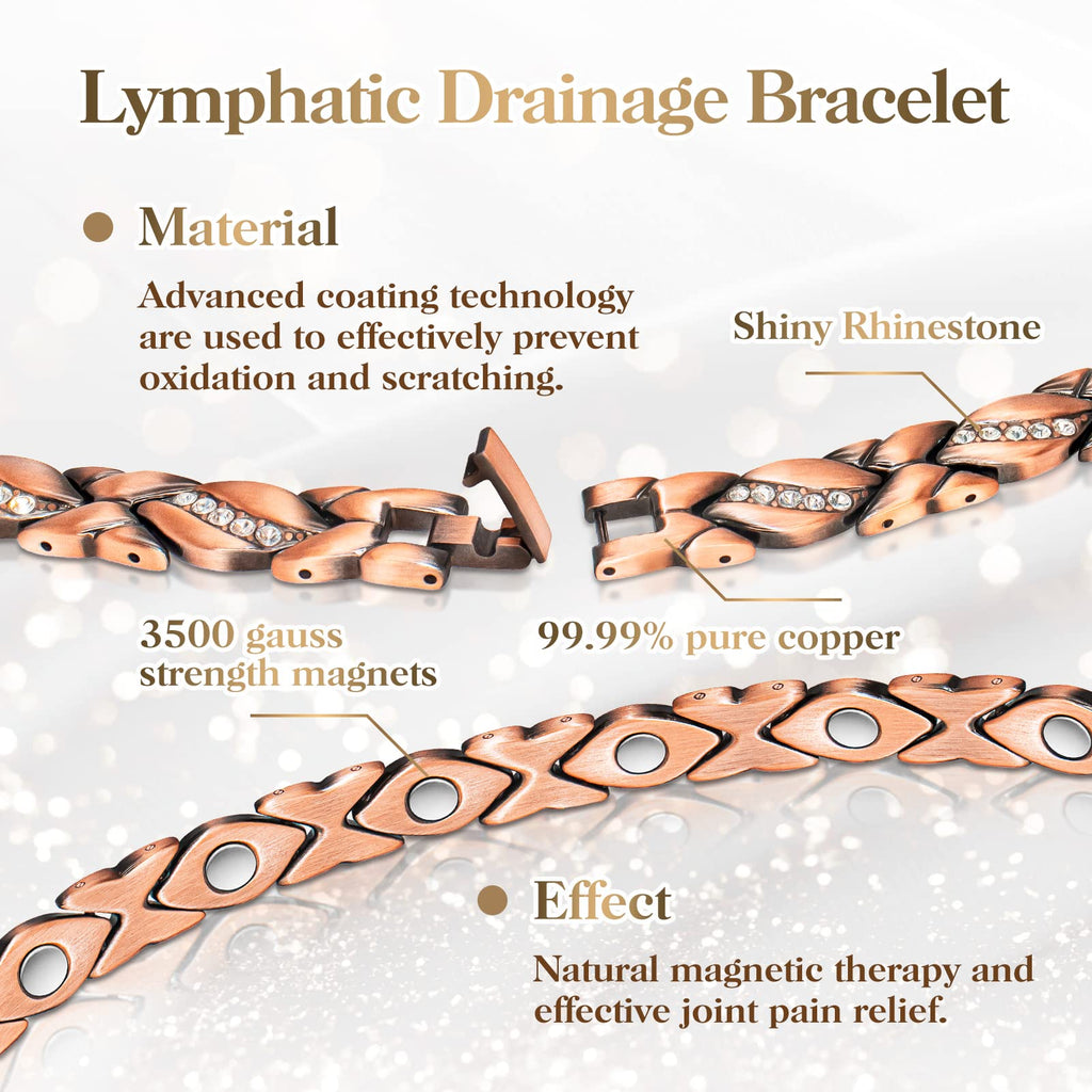 Copper Bracelets for Women, Magnetic Bracelets for Women & Heart-Shaped Lymphatic Drainage Ring with 3500 Gauss Magnet Classic C