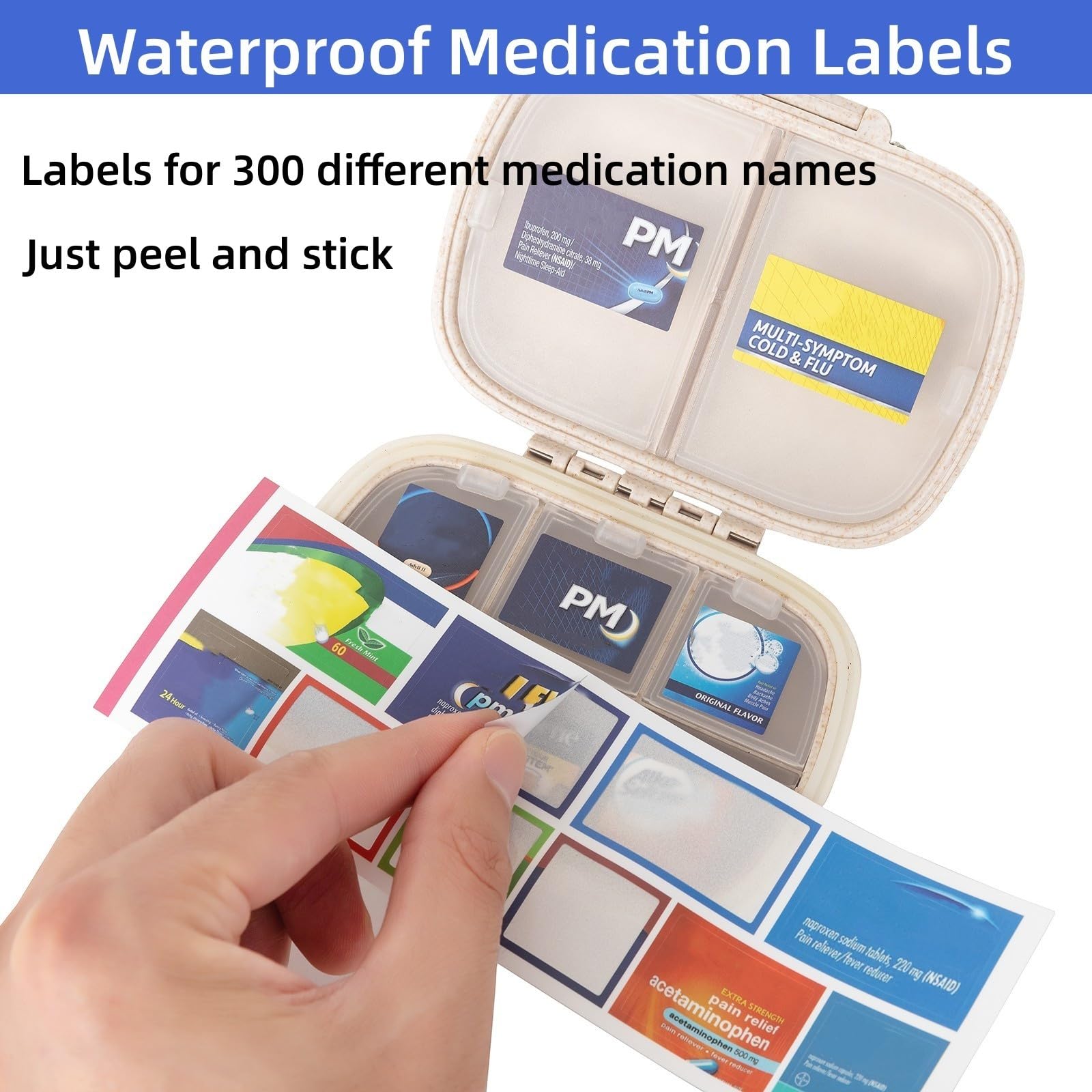 EveryBling Pill Organizer with Labels Bling Pocket Pill Case with Stickers Travel Medicine Kit Holder Small Purse Pill Box Conta