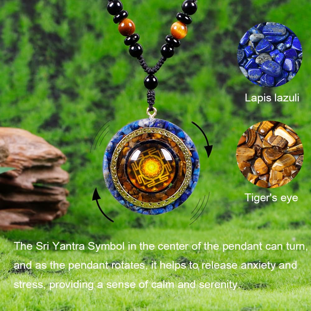 Day Day Up Lapis Lazuli Orgone Pendants Tiger Eye Necklace With Rotating Pendant - Energy Anxiety Gemstone For Protection And He