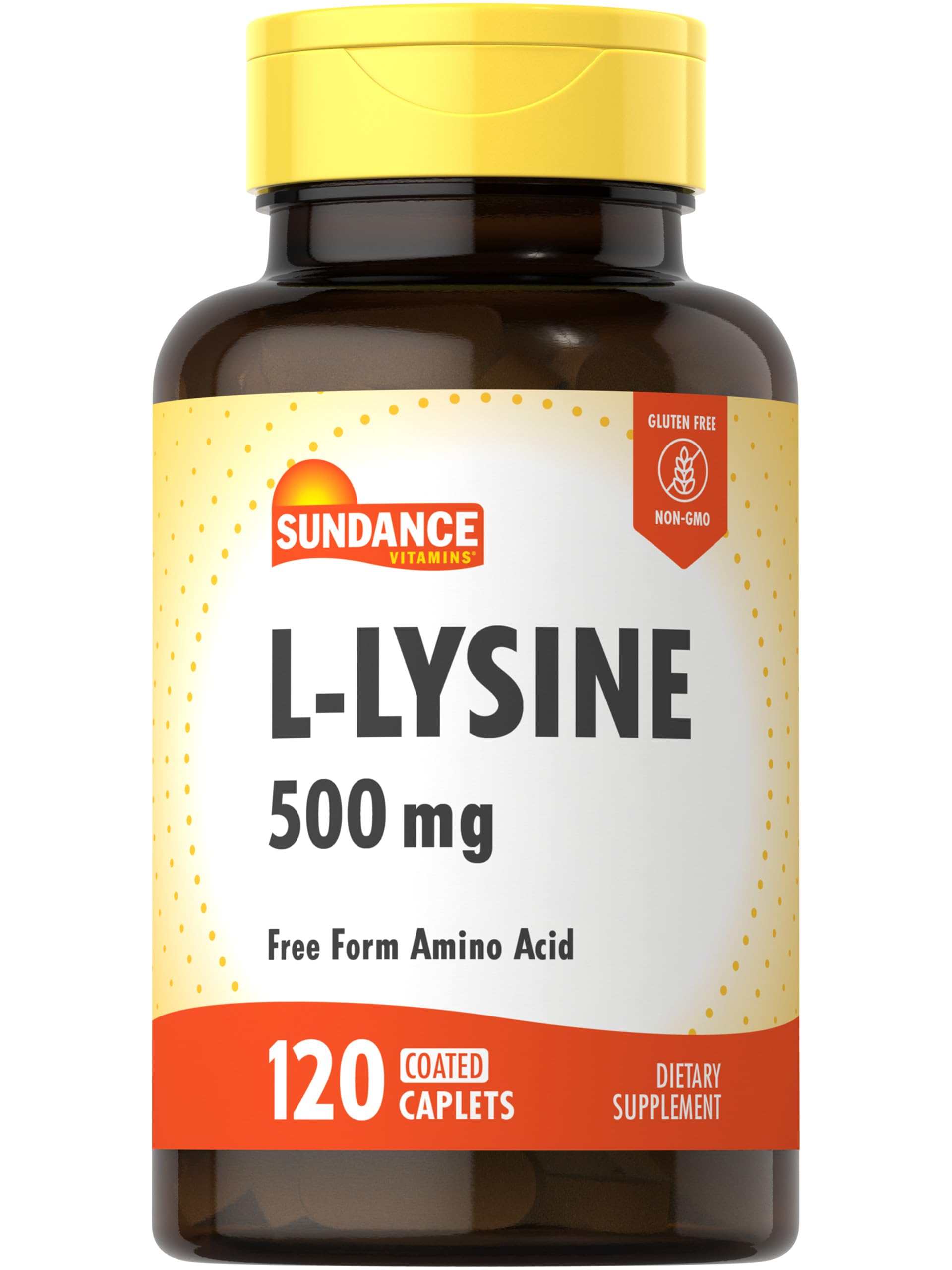L-Lysine 500mg | 120 Caplets | Free Form Amino Acid | Vegetarian, Non-GMO, and Gluten Free Supplement | by Sundance
