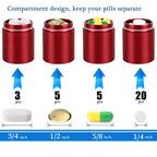PPFISH 2 PCS Portable Daily Pill Case, 3 Compartments Aluminum Alloy Waterproof Pill Box Dispenser, Small Pocket Pill Container,