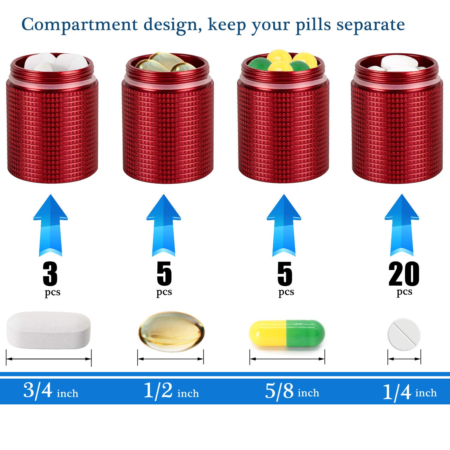 PPFISH 2 PCS Portable Daily Pill Case, 3 Compartments Aluminum Alloy Waterproof Pill Box Dispenser, Small Pocket Pill Container,