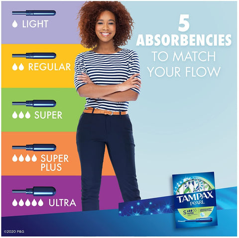 Tampax Tampons Pearl Super 18 Count Unscented (Pack of 6)