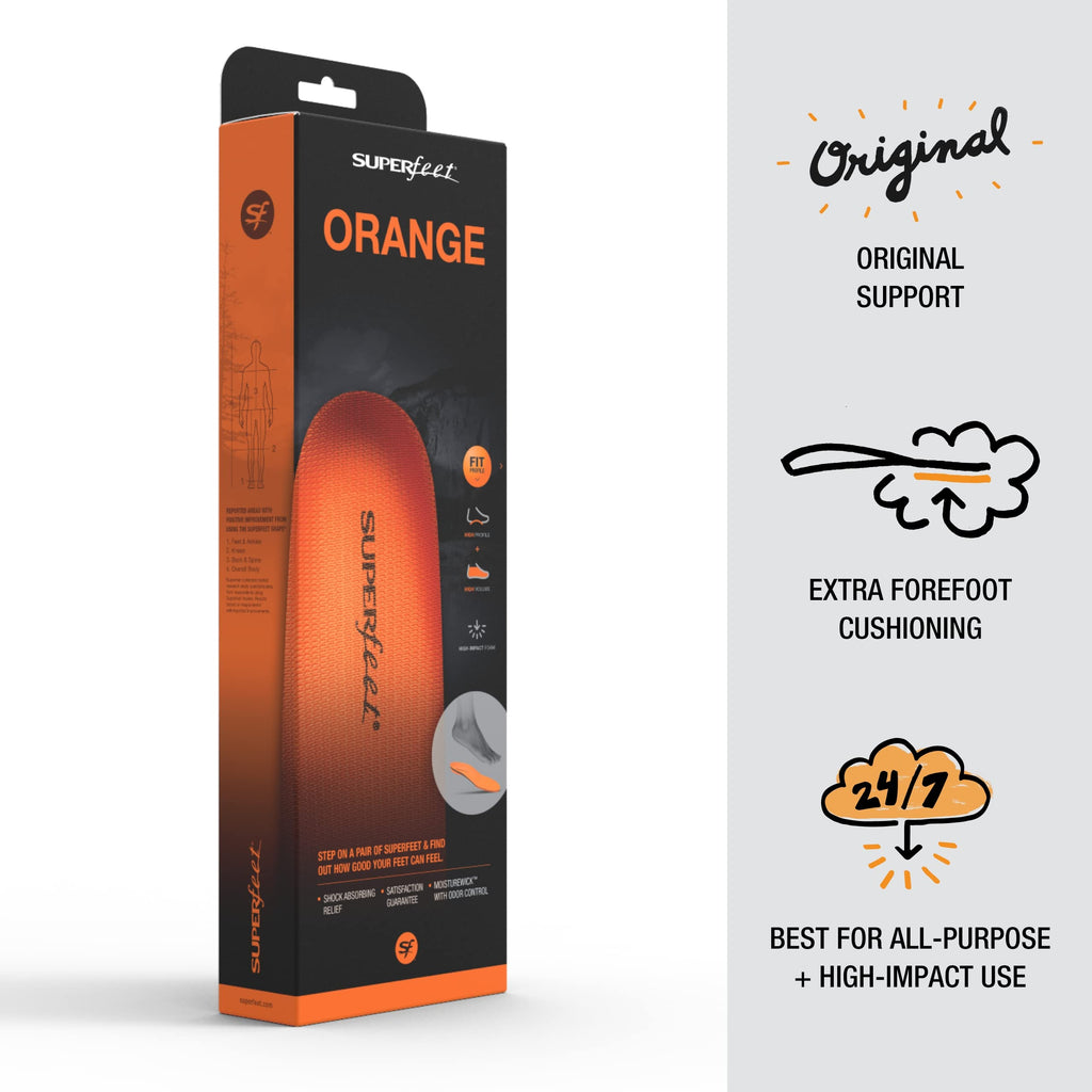 Superfeet All-Purpose High Impact Support Insoles (Orange) - Trim-To-Fit Orthotic Arch Support Shoe Inserts - Professional Grade