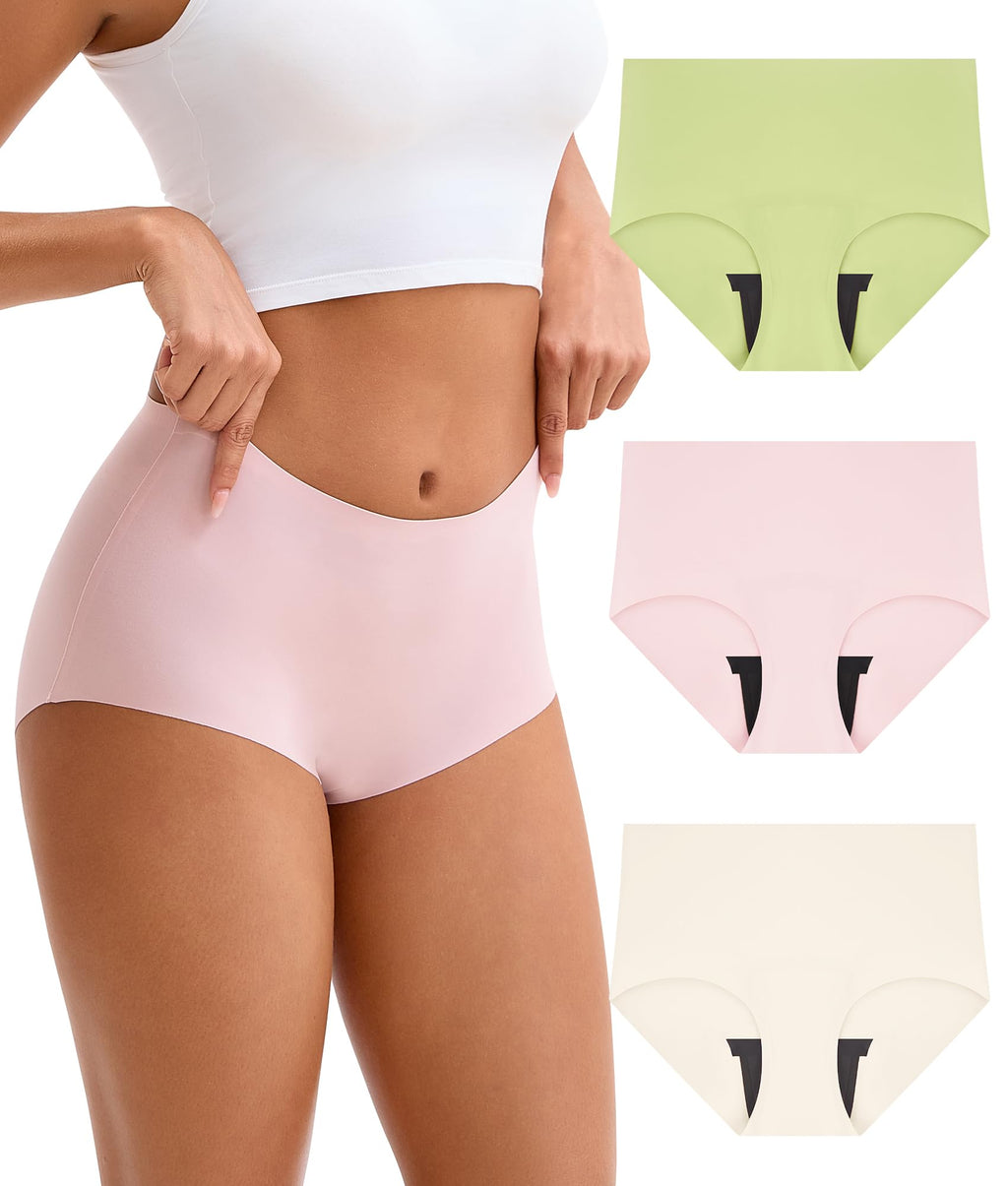 SUNCHIRI Incontinence Underwear for Women, Seamless High Waisted Washable Leak Proof Postpartum Protective Briefs 3 Pack (Multic