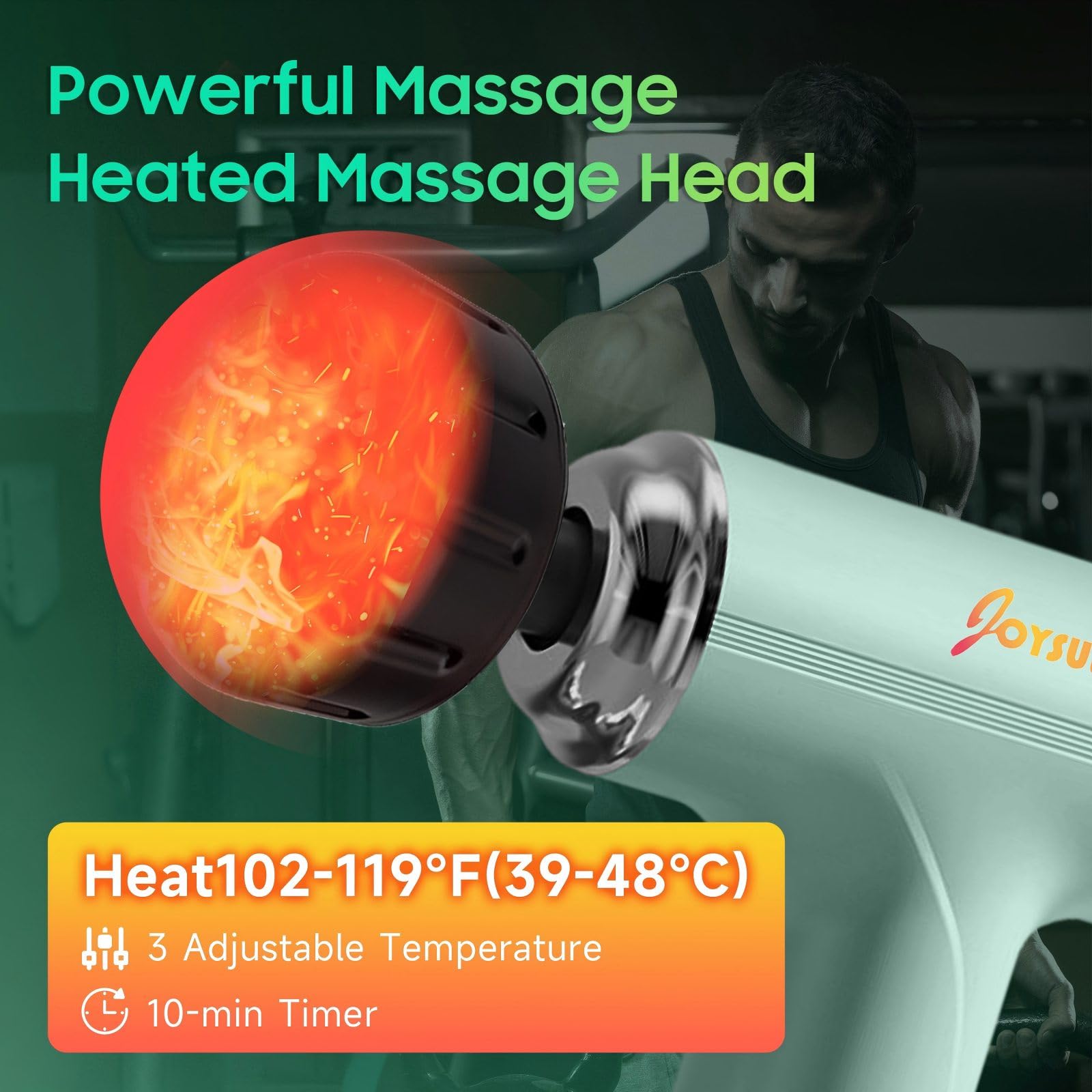 JOYSUWERUN Massage Gun with Heat - Amazing Power! Deep Tissue Percussion Massager, Handheld Mini Muscle Gun, 7 Massage Heads, Qu