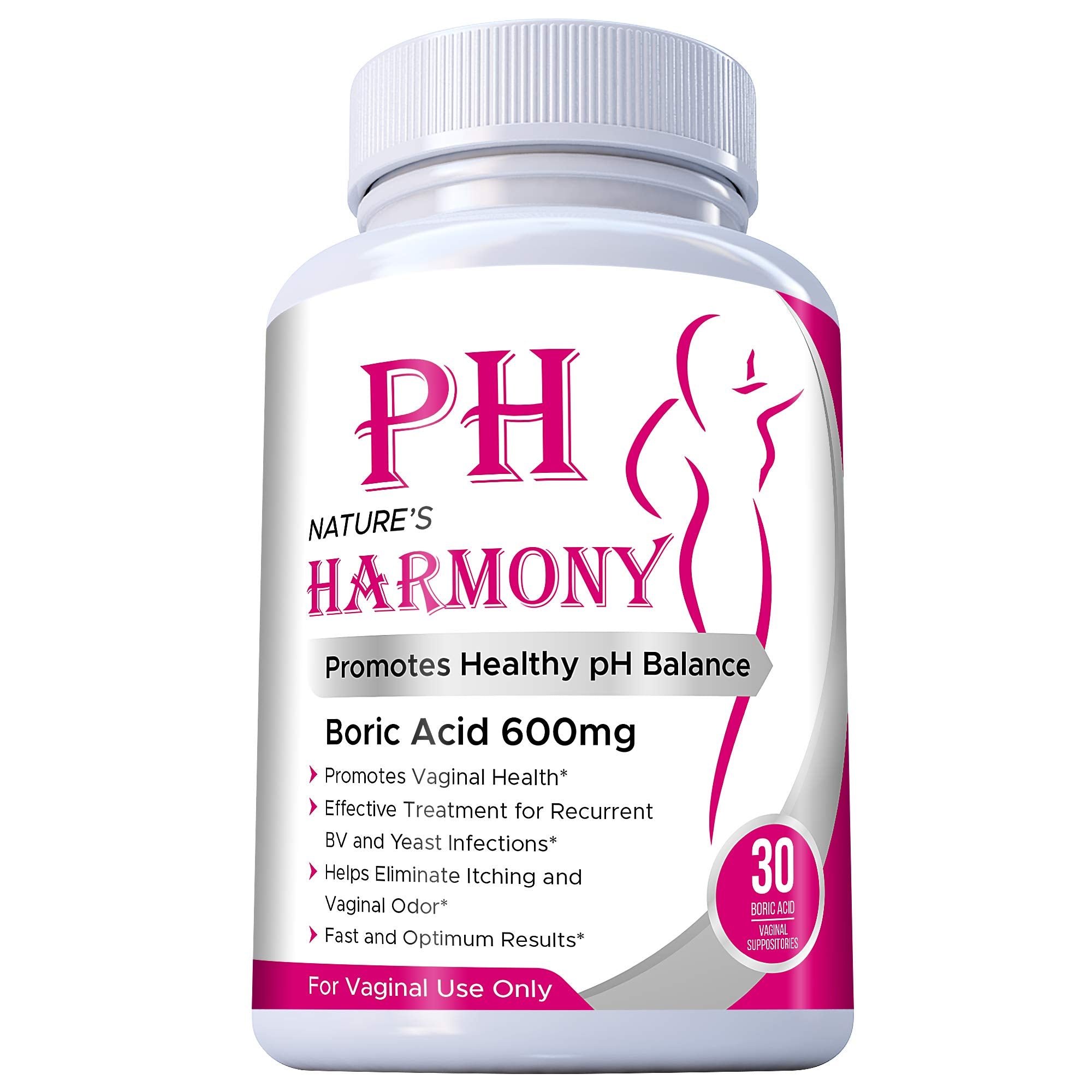 PURE PLANT HOME Boric Acid Suppositories Natures Harmony 30 Count 600 mg 100% Pure Made in USA