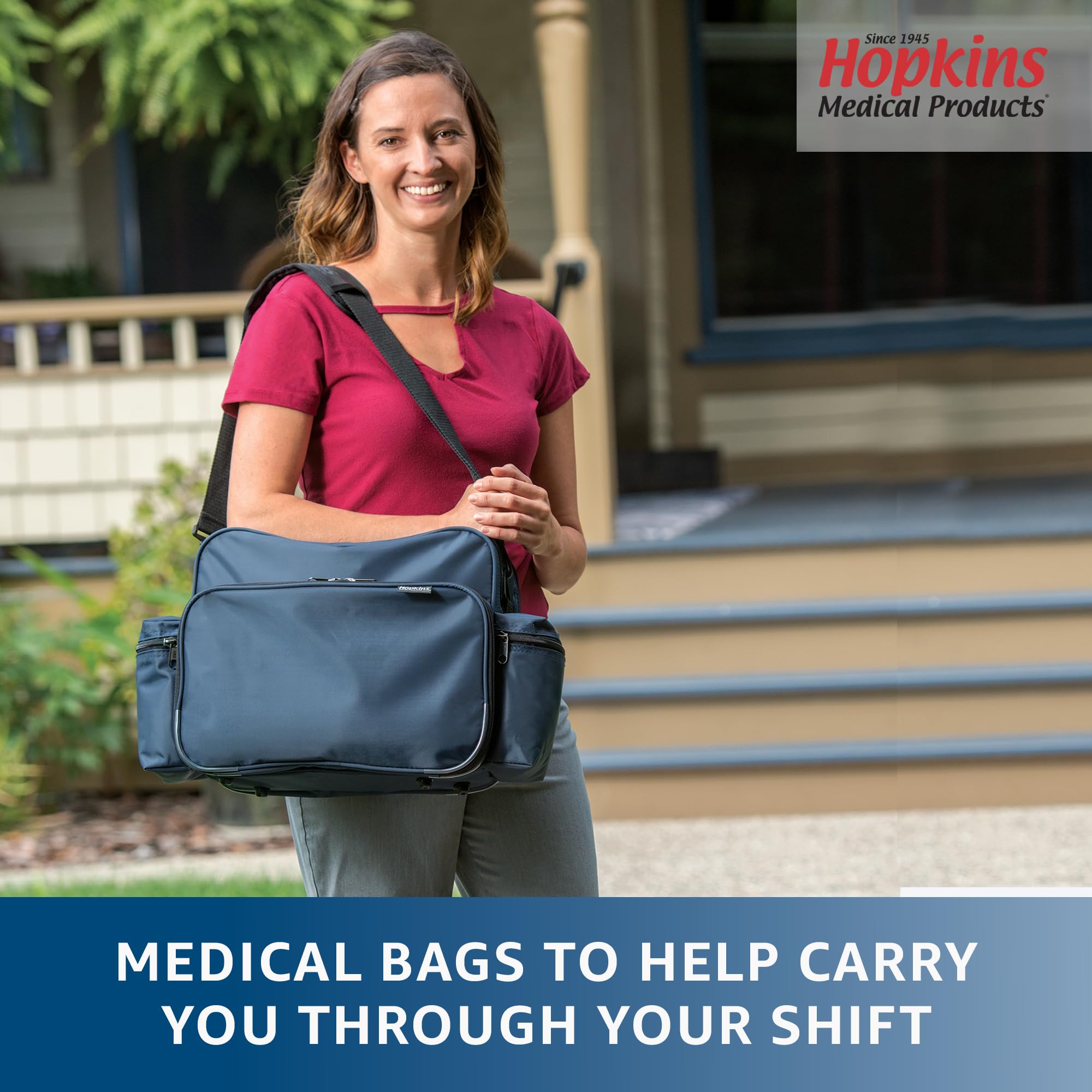 Hopkins Medical Products Home Health Shoulder Bag, 600D Waterproof Exterior, Large Storage Compartments, Removable Adjustable Sh