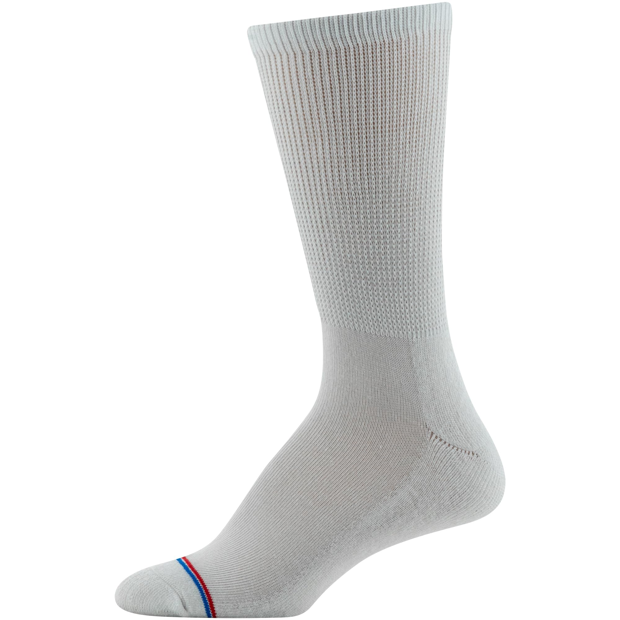 MediPEDS 8 Pair Diabetic Crew Socks with Non-Binding Top, White, Shoe Size: Men 12-15
