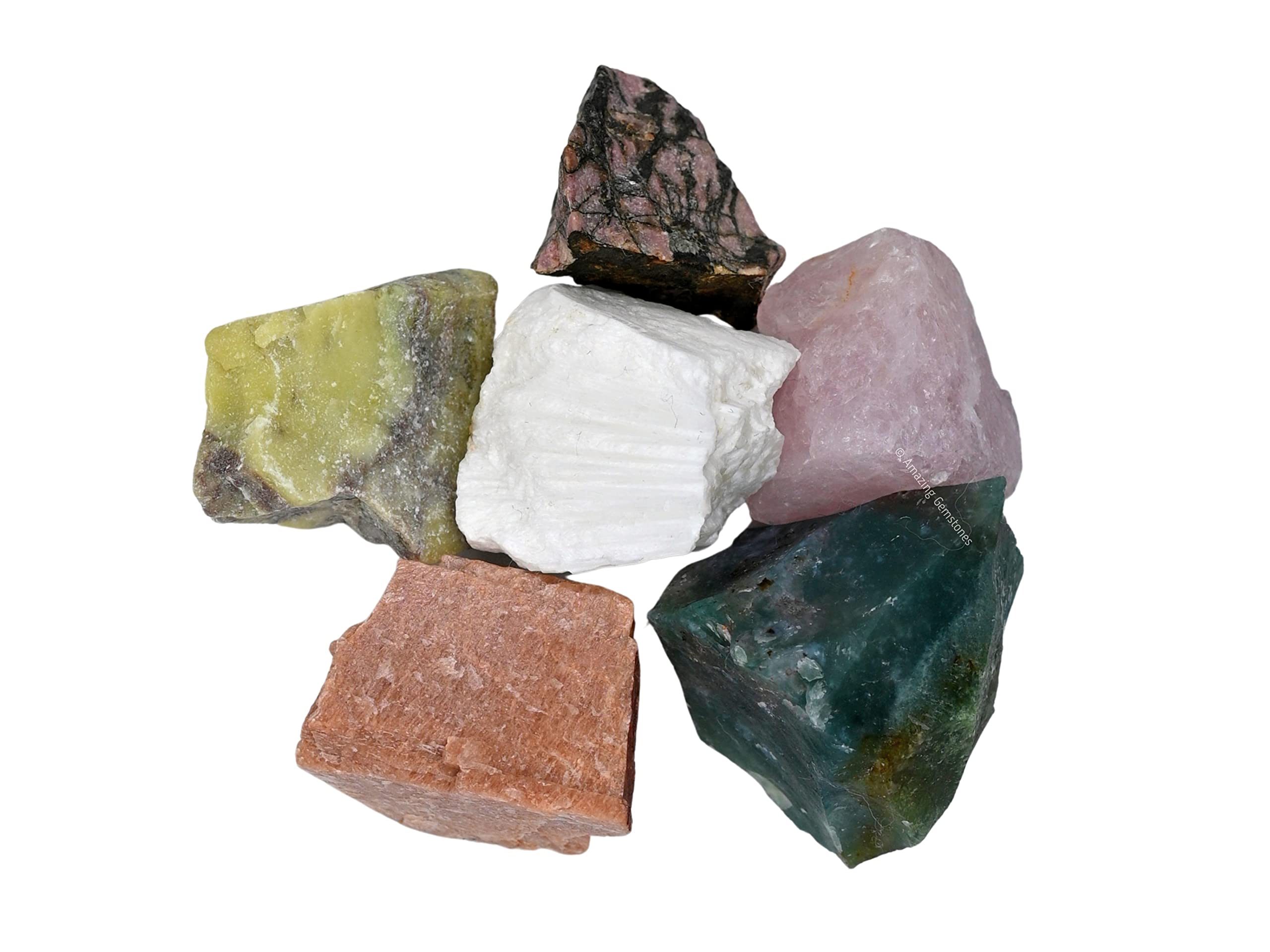 Crystals for Love Manifestation, Set of 6 Rose Quartz, Rhodonite, Peach Moonstone, Serpentine, Scolecite and Moss Agate Healing