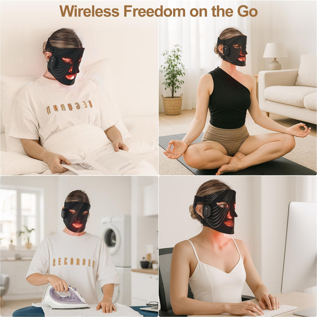 WELLEVER Red Light Therapy Mask for Face, Wireless Led Face Mask Light Therapy with 850nm Near-Infrared, 4 Modes Rechargeable Le