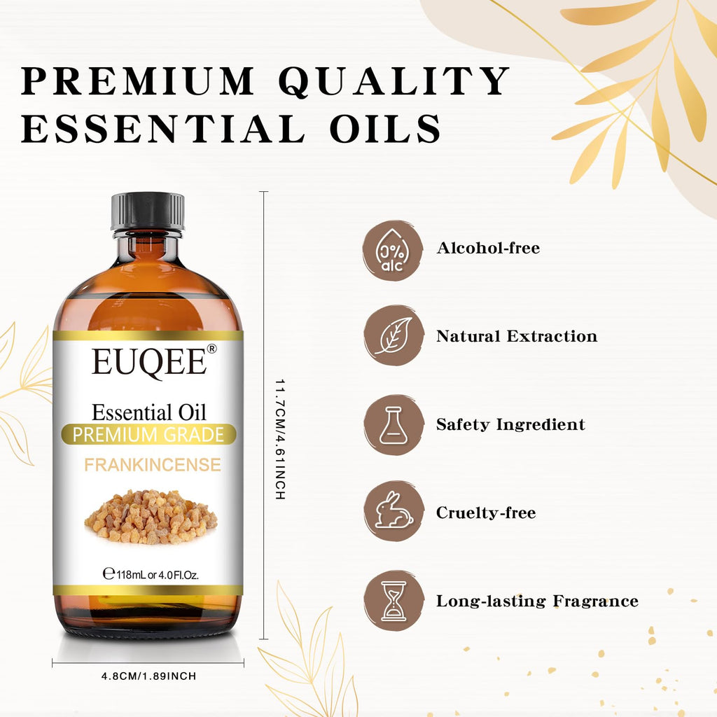 EUQEE Frankincense Essential Oil 118ml Large Bottle Pure Frankincense Oil with Glass Dropper Greatect for Aromatherapy, Diffuser