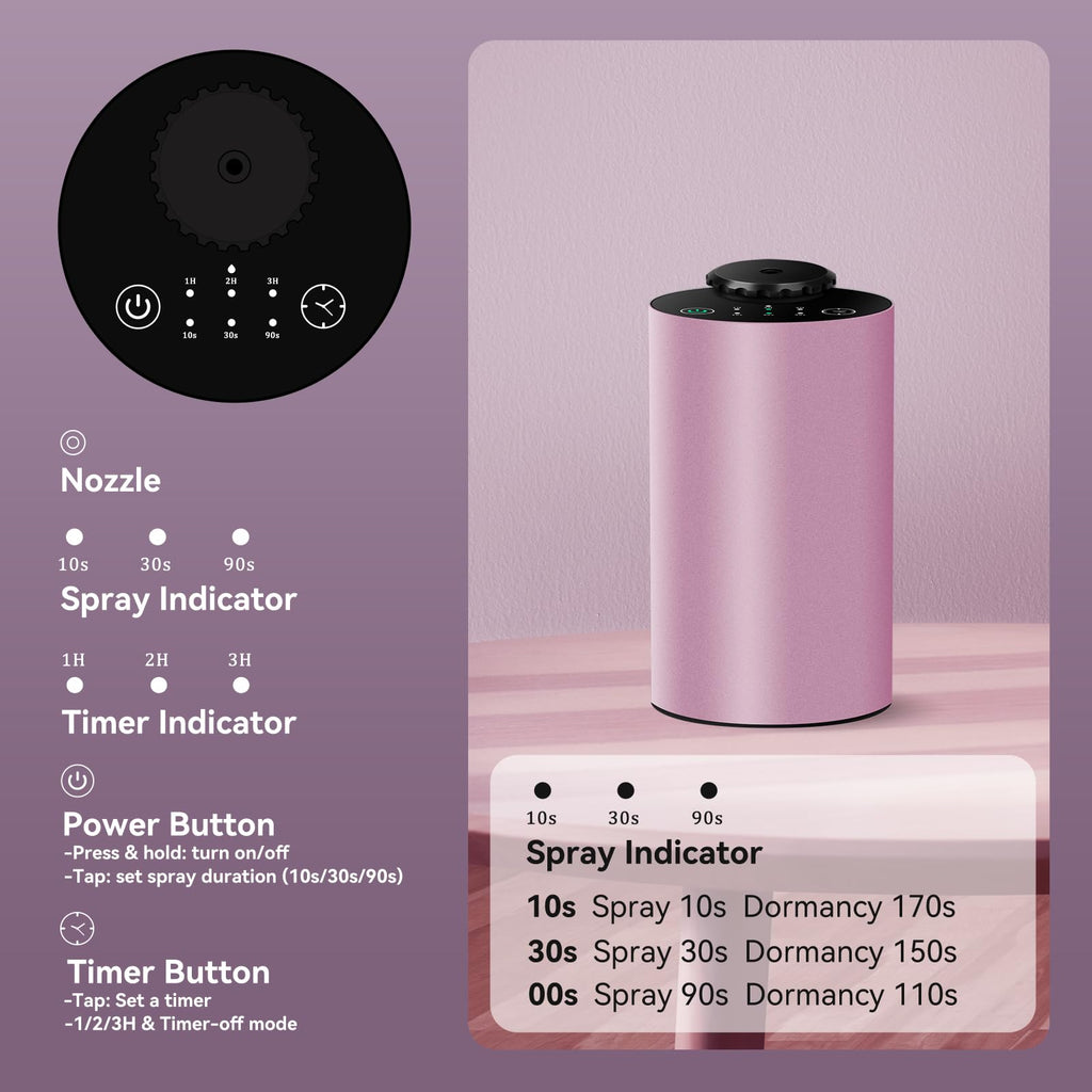 Waterless Diffuser for Essential Oil, Battery Operated Portable Nebulizer, Automatic Scent Aromatherapy Machine, 3 Timer Modes &