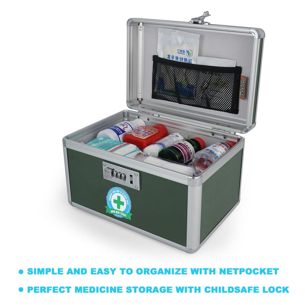 Medication Lock Box with Combination, Lockable Medicine Storage Box, Empty First Aid Box, Security Lock Box, Medical Organizer,