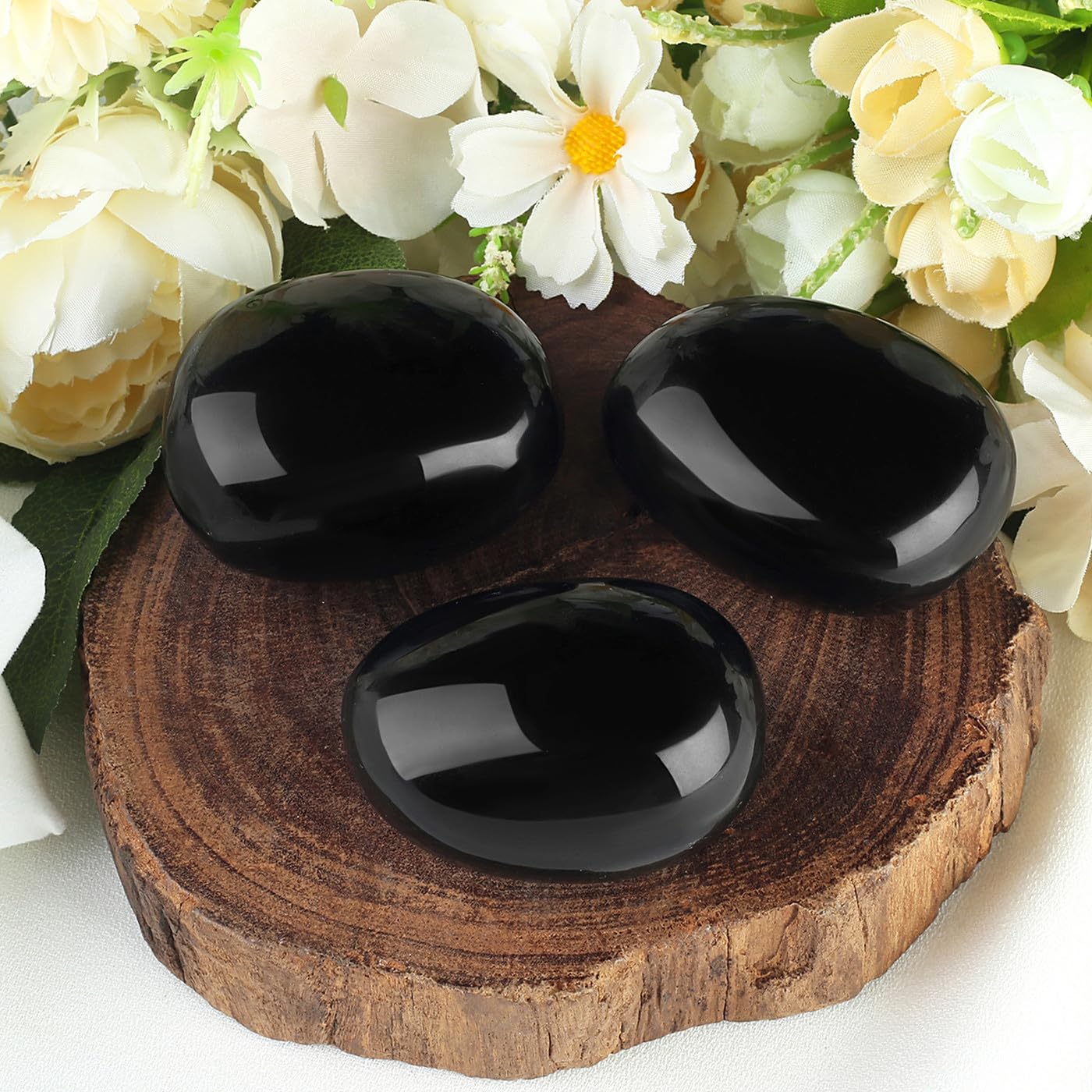 MAIBAOTA 1.6-2.0'' Black Obsidian Crystal Large Obsidian Stone Reiki Black Crystal Natural Tumbled Pink Polished Stones for Ener