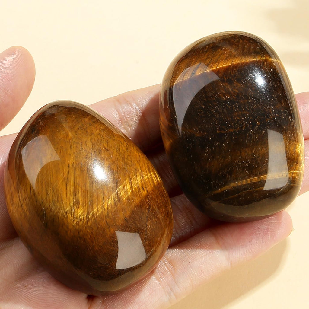 MAIBAOTA 1.6-2.0'' Tigers Eye Crystal Large Tiger Eye Stone Reiki Natural Tumbled Polished Stones for Energy Witchcraft Therapy