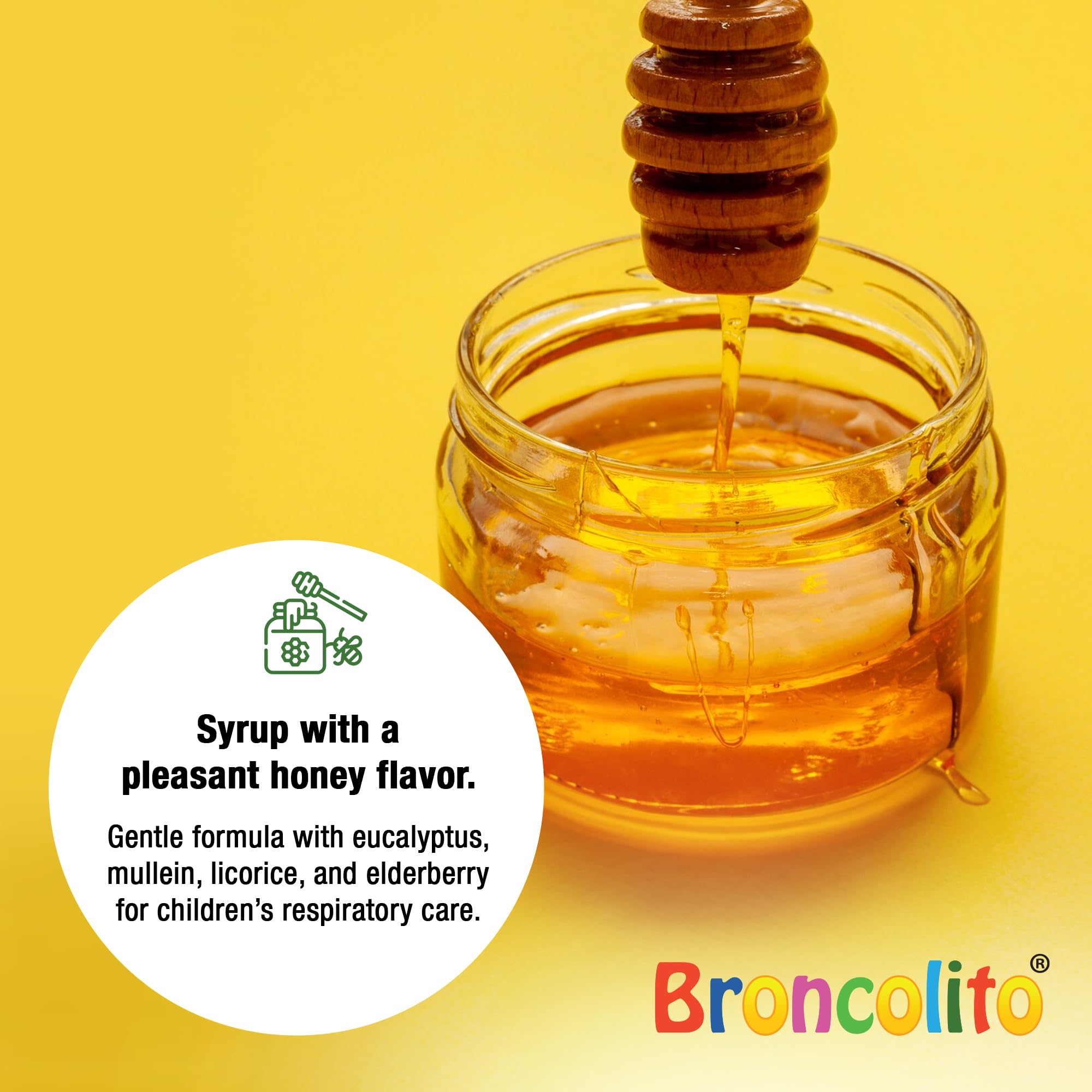 BRONCOLITO Honey Syrup for Children - Natural Herbal Blend with Elder Flower, Licorice, Mullein & Eucalyptus - Soothing Formula