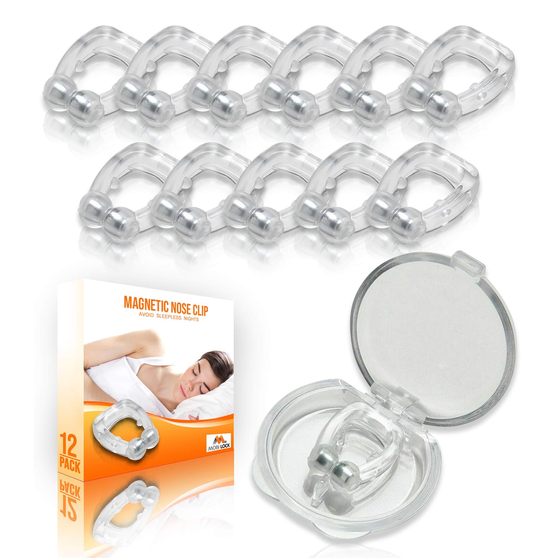 Mobi Lock Magnetic Nasal Clip (Pack of 12) - Silicone Nose Clip - A Simple Solution for Nasal Snorers - Reusable Snoring Device 