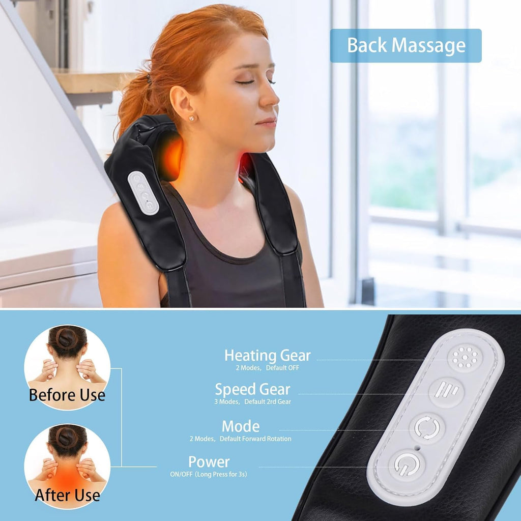 BIBIRE Neck Massager with Heat, Cordless Shiatsu Deep Tissue Shoulder Massager with 6 Kneading Nodes for Back, Neck, Leg, Muscle