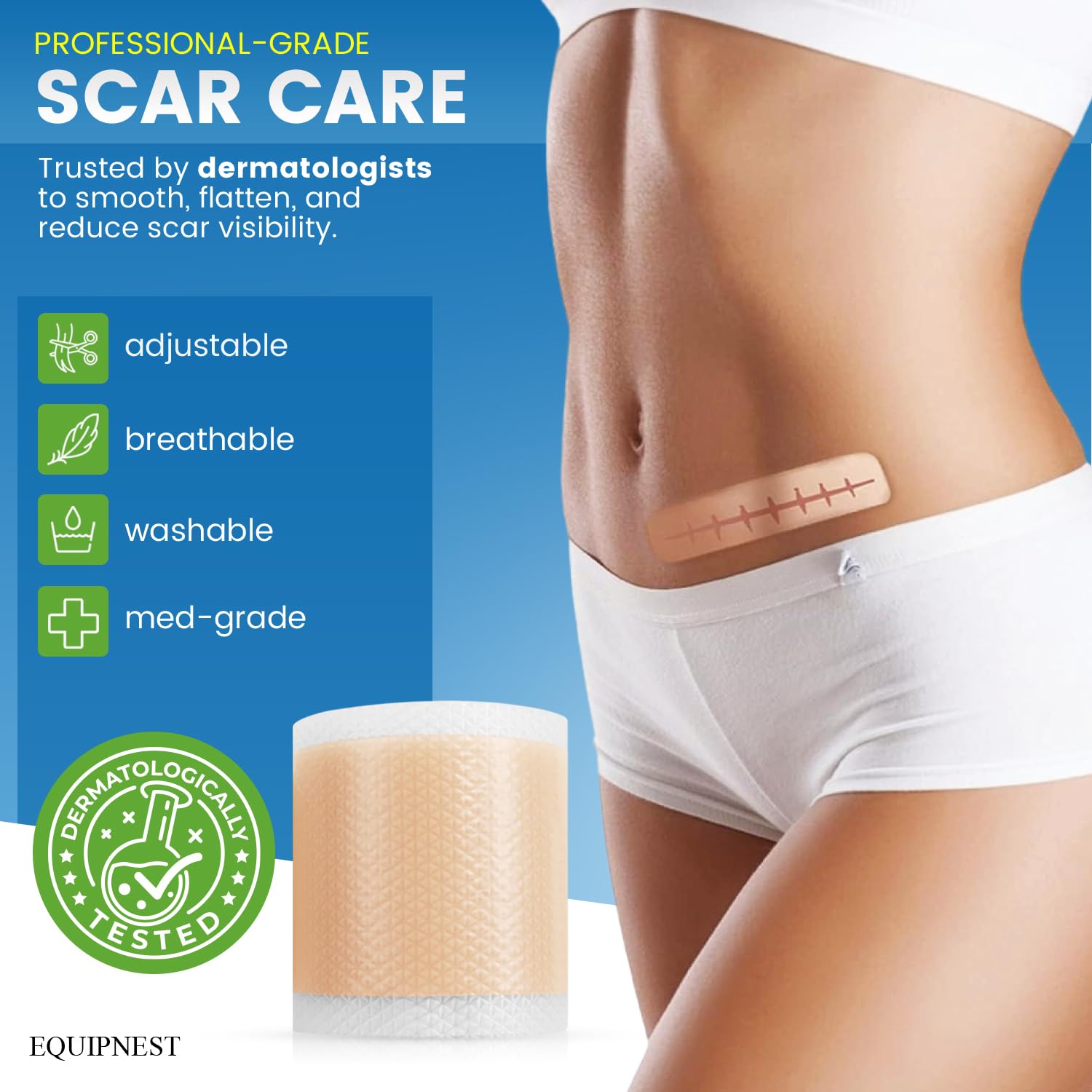 Silicone Scar Sheets,Silicone Scar Tape, (1.6    x 60    Roll, 1.5M) Scar Removal Strips for Surgical Scars,Keloids, C-Section,