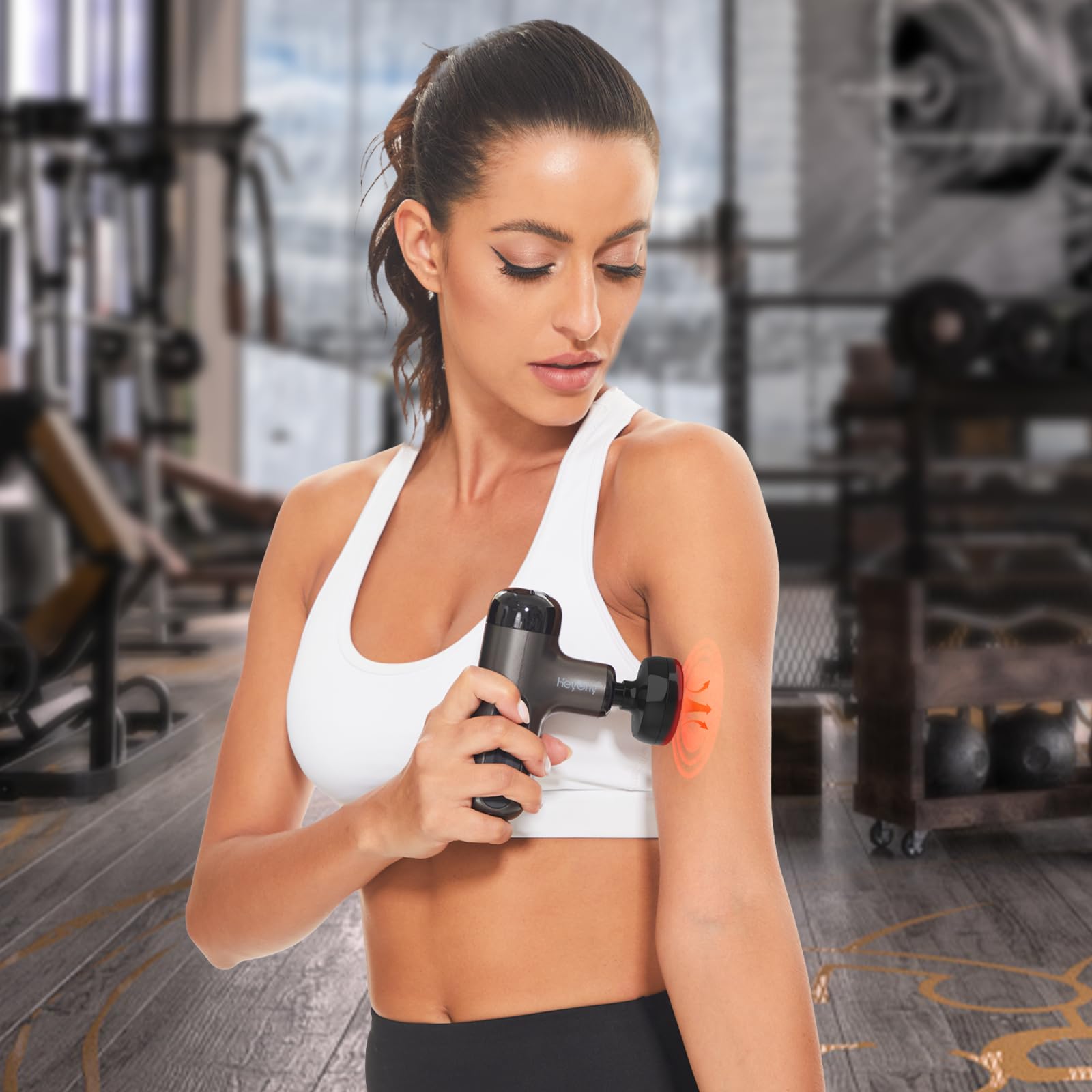 HEYCHY Mini Massage Gun with Heat, Deep Tissue Massage Gun, Portable Percussion Muscle Massager with 4 Massage Heads for Athlete
