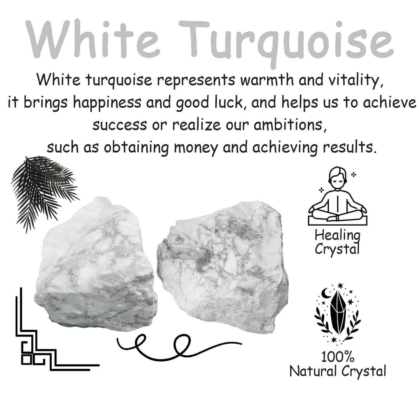 NUKAYAI 2Pcs Howlite 1.8-2.2 Large Raw Crystals Stones White Turquoise Rough Rocks Healing Crystal for Polishing Tumbling DIY Wr
