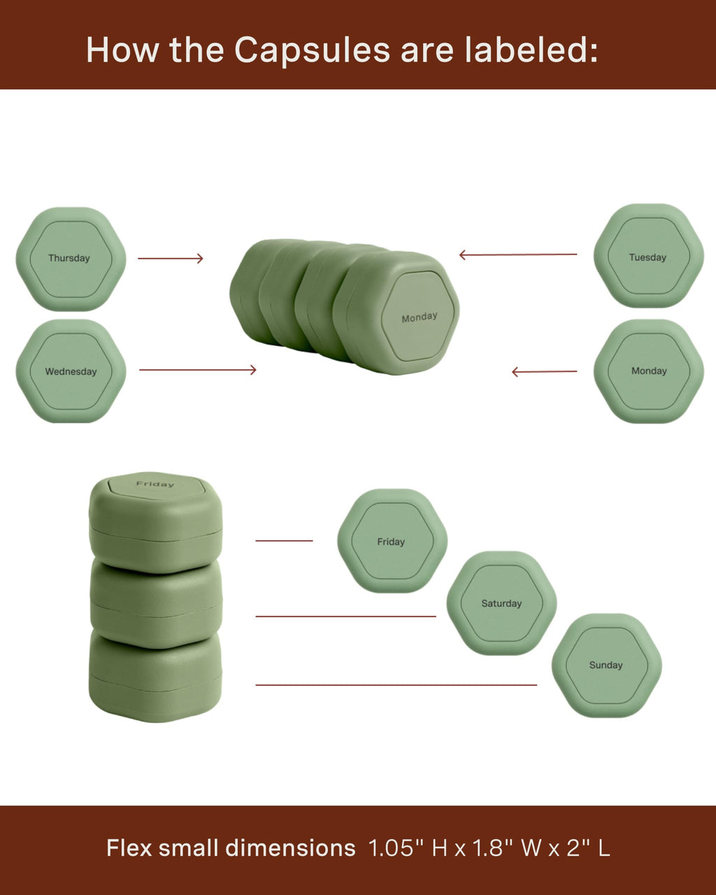 Cadence Travel Containers - Pill Case Set - Magnetic Travel Capsules - A Daily Pill Box for Supplements & Vitamins - Contains 7