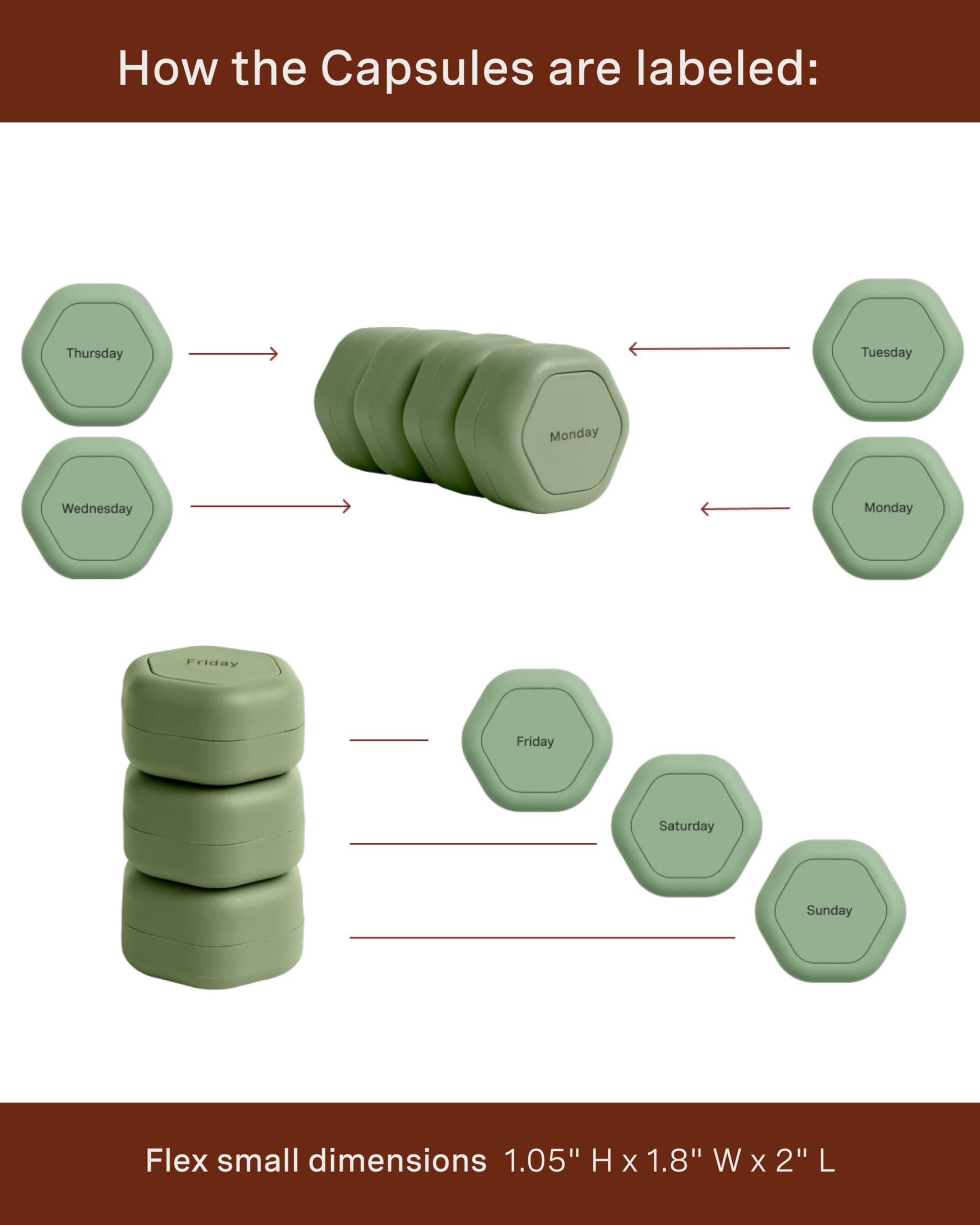 Cadence Travel Containers - Pill Case Set - Magnetic Travel Capsules - A Daily Pill Box for Supplements & Vitamins - Contains 7