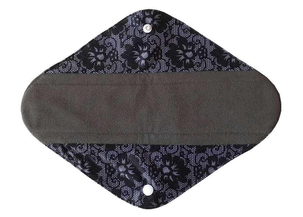 5 Pieces Charcoal Bamboo Mama Cloth/Menstrual Pads/Reusable Sanitary Pads (Black lace, Heavy (12 inch))