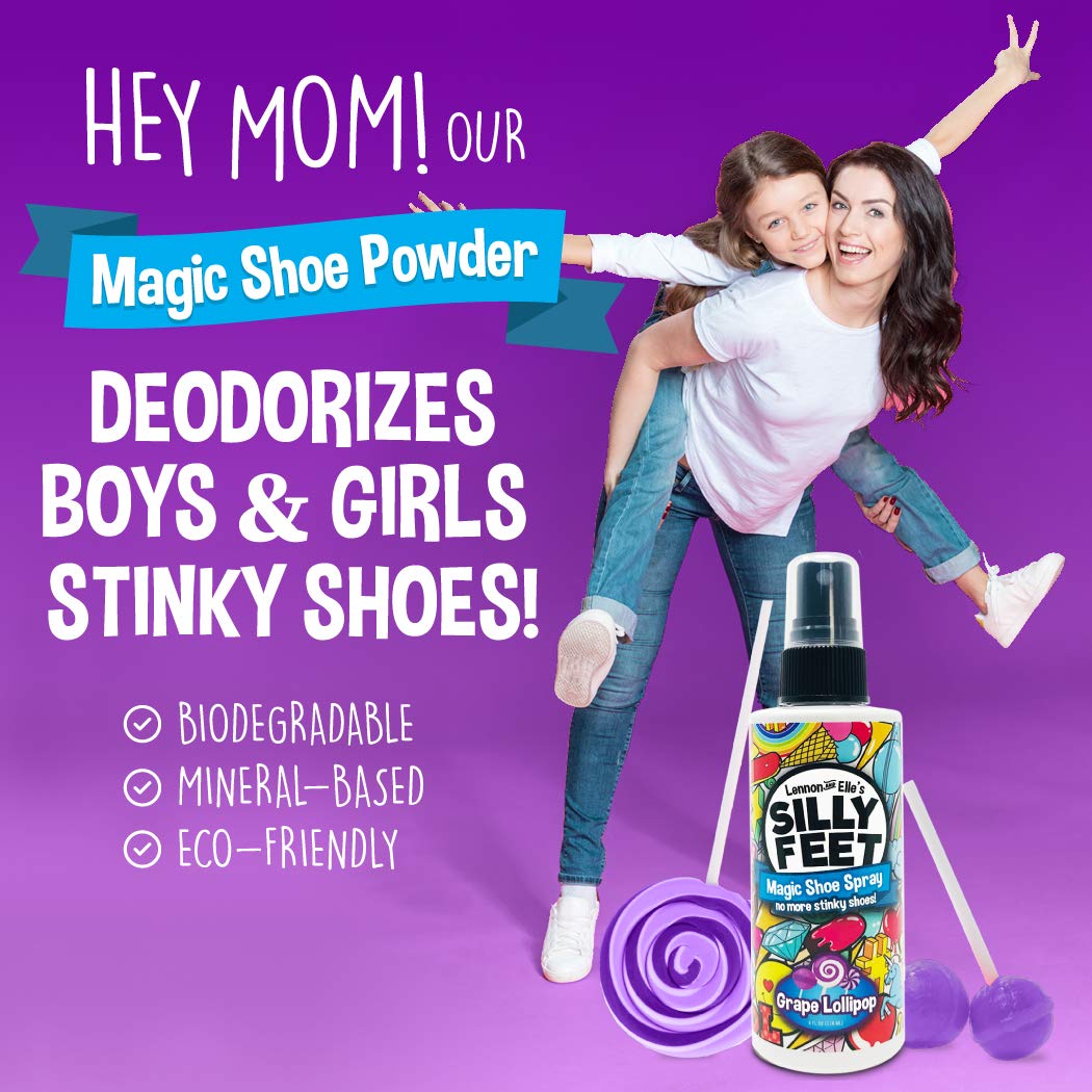 Foot and Shoe Deodorizer Spray, Extra-Strength Odor Eliminator for Smelly Shoes, Kids Feet, and Sweat, Grape Lollipop Scent, Alt
