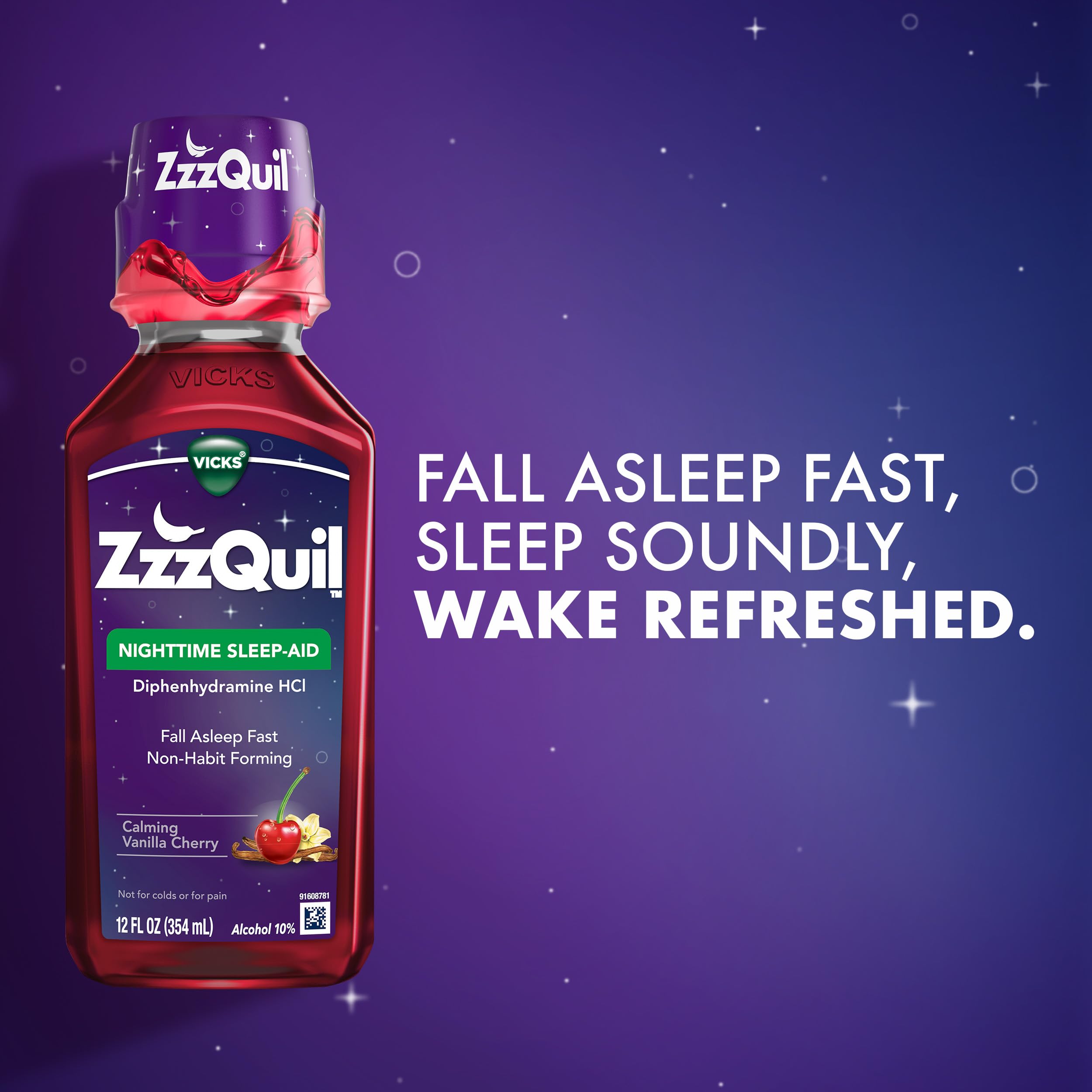 ZzzQuil, Nighttime Sleep Aid Liquid, 50 mg Diphenhydramine HCl, No.1 Sleep Aid Brand, Fall Asleep Fast, Non-Habit Forming, Calmi