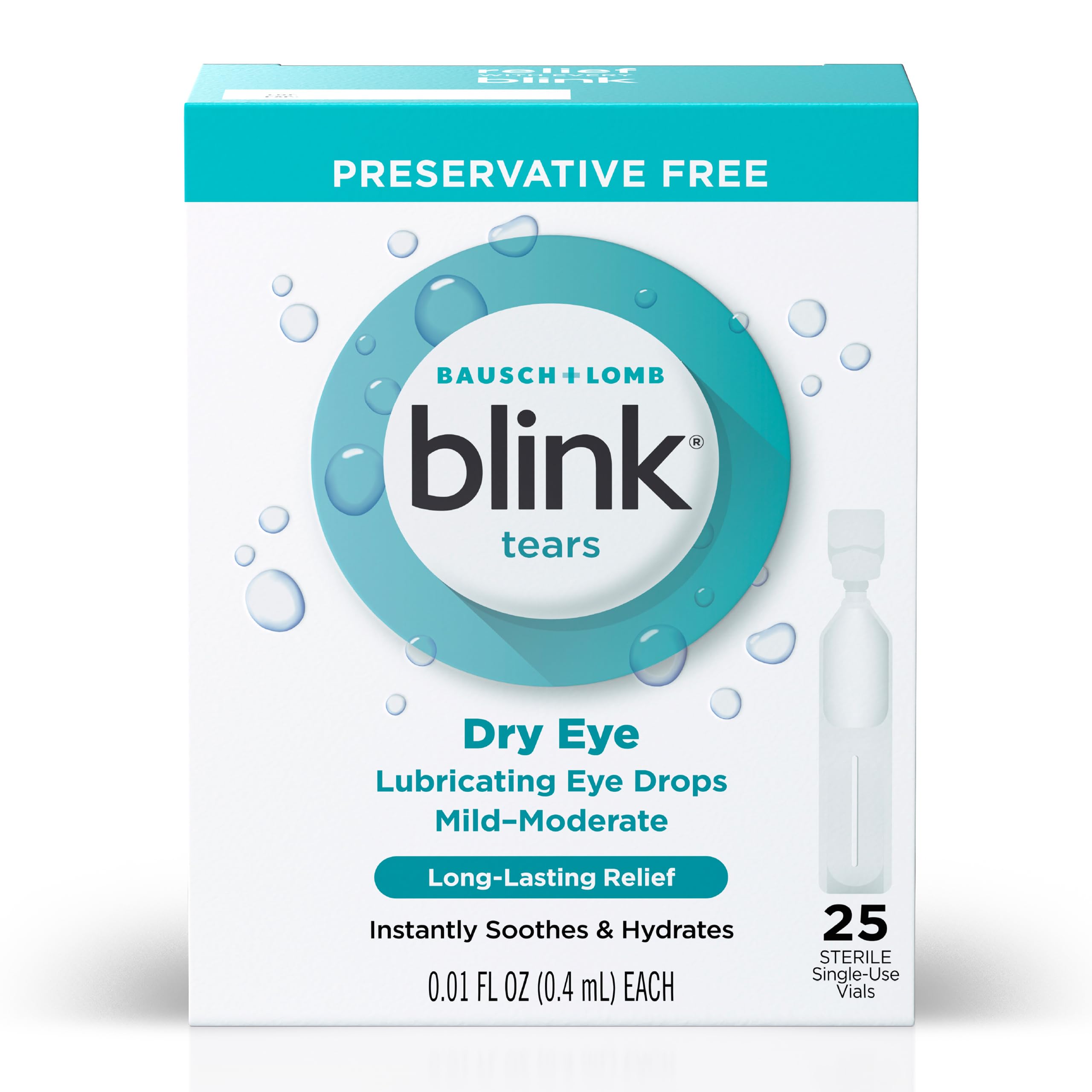 Blink Tears Preservative Free Lubricating Eye Drops 25 ct 0.01 fl oz EA (0.4 mL EA) (Pack of 2)