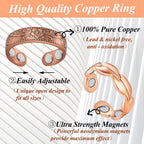 Cigmag 4PCS Copper Rings for Women, 99.99% Pure Copper Magnetic Ring Strong Magnets, Adjustable Thumb Fingers Ring with Jewelry