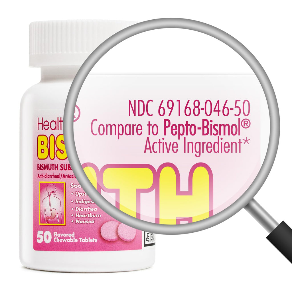 HealthA2Z Bismuth | Bismuth Subsalicylate 262mg | Multi-Symptom Relief | (50 Count (Pack of 1))