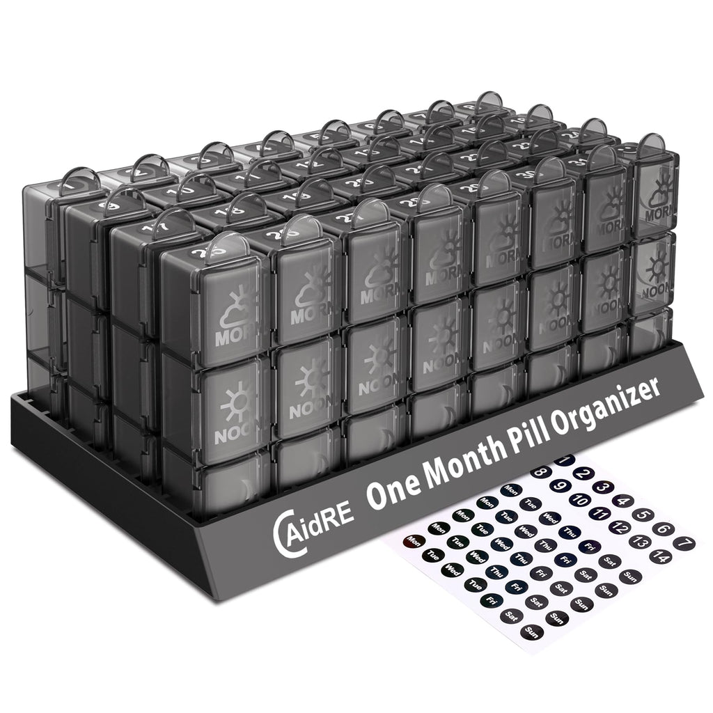 CAidRE Monthly Pill Organizer 3 Times A Day, One Month Pill Box Organizer Morning-Noon-Night, 31 Day Pill Organizer with 32 Dail