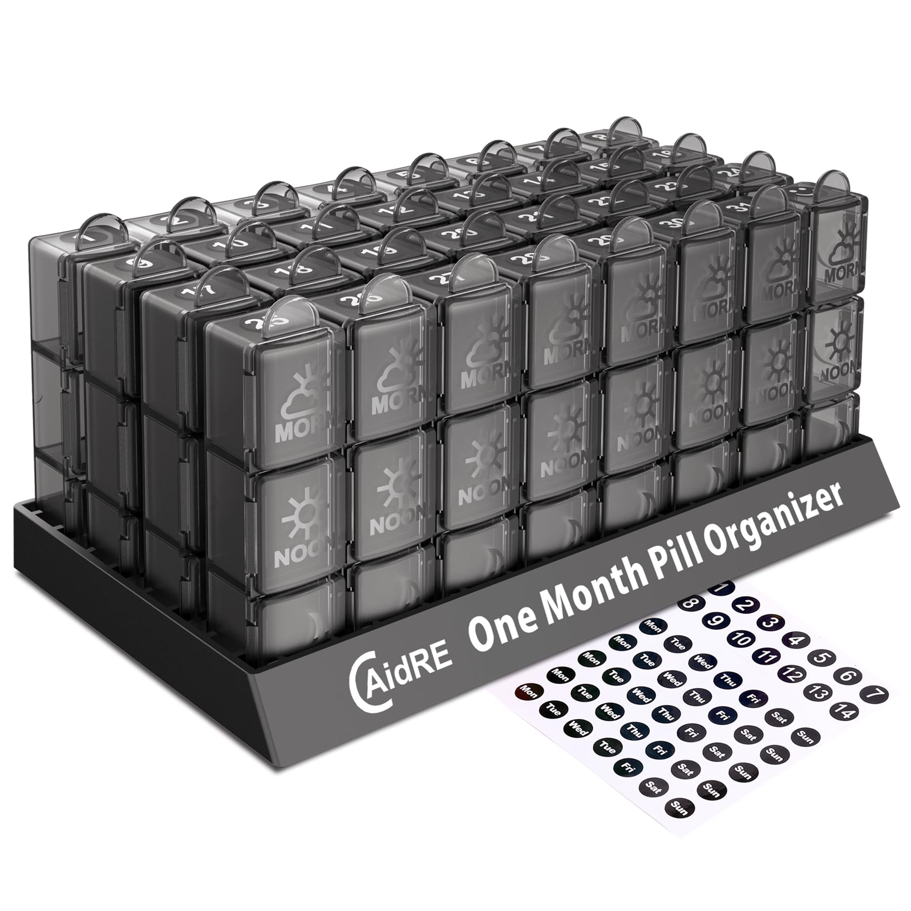 CAidRE Monthly Pill Organizer 3 Times A Day, One Month Pill Box Organizer Morning-Noon-Night, 31 Day Pill Organizer with 32 Dail