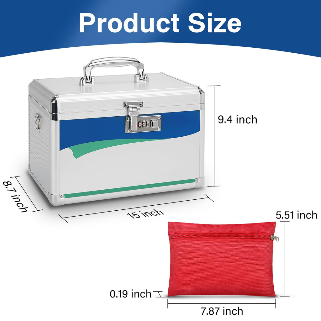 LOCKCURX Medication Lock Box - Childproof Medicine Box with Combination Lock, Medical Storage Case with Tray, Travel First Aid K