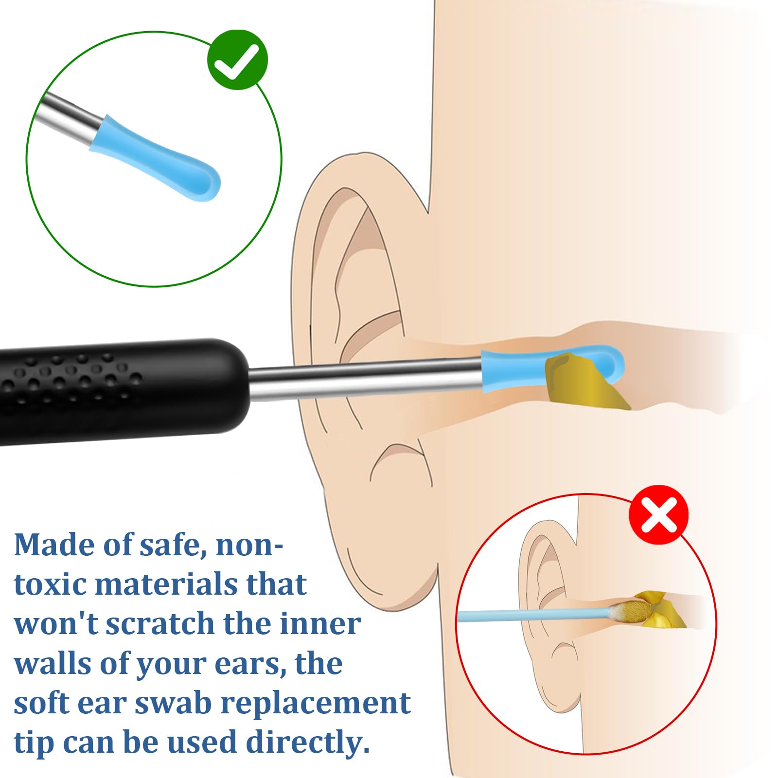 Ear Wax Removal Replacement Tips for Ear Camera 30Pcs Ear Spoon Tips for Wet/Dry Ear Ear Cleaner Tips Wax Cleaning Ear Spoons Ti