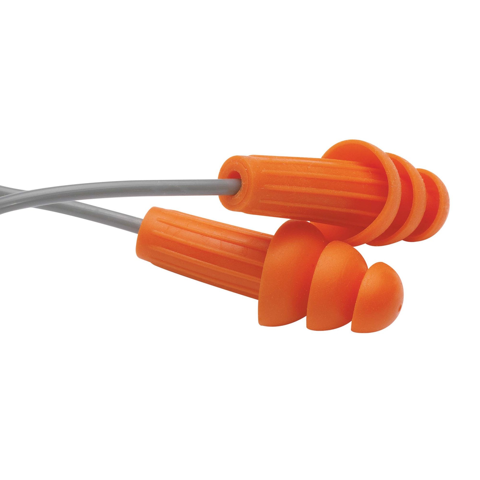 Noise Reducing Reusable Corded Ear Plugs, 26dB NRR, Flanged Shape, Orange, 100 Pairs/Case