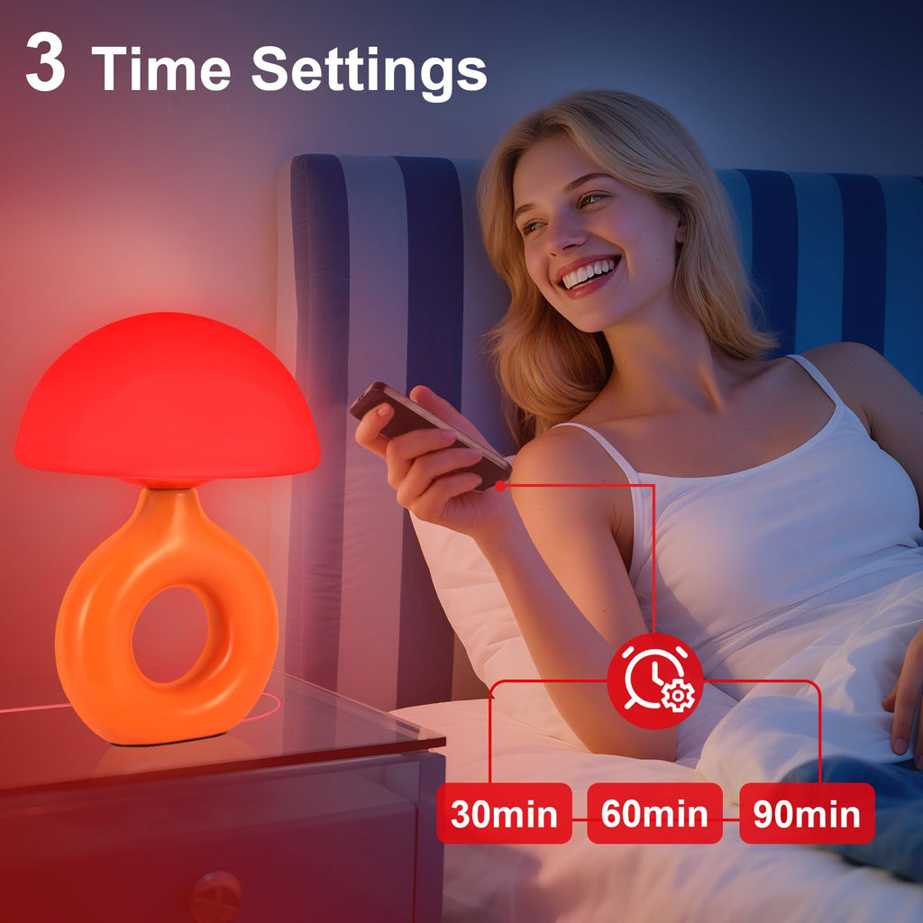 LemSen Mushroom Red Light Night Light for Sleep, 670nm Wavelength Faster Deeper Sleep - 4 Color and 5 Brightness, Remote Control