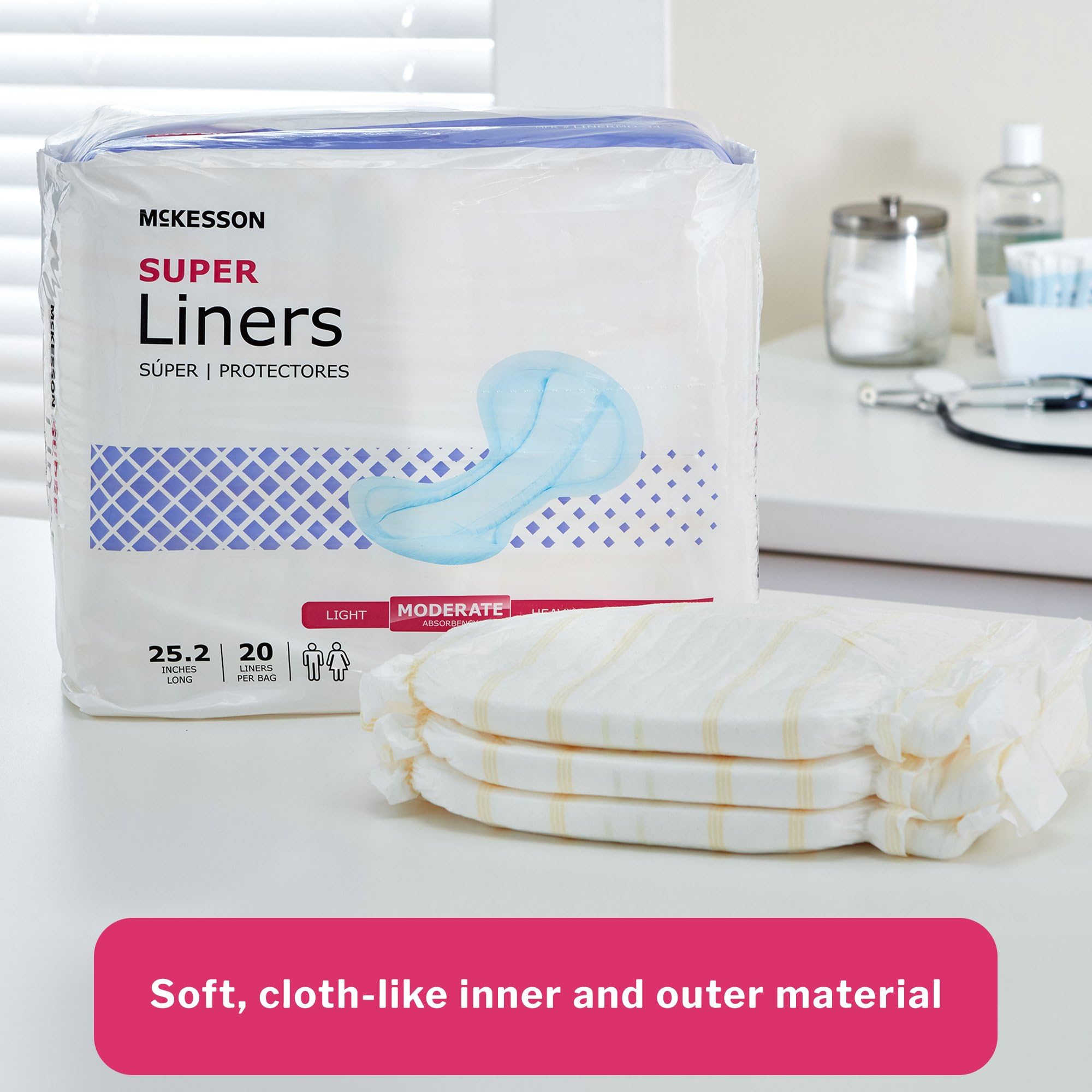 McKesson Incontinence Pads for Adult Women and Men [Pack of 20] Bladder Control and Postpartum Liners, Moderate Absorbency