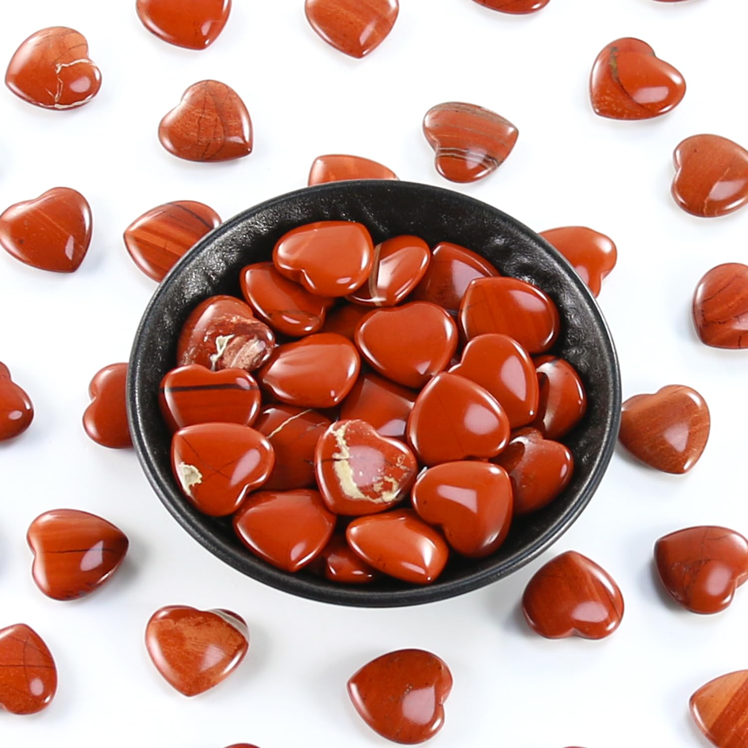 Nvzi Tumbled Polished Natural Red Jasper Crystal Heart Stones, Crystals and Healing Stones Quartz Bulk for Wicca, Reiki, Healing